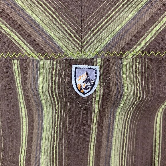 Kuhl Men Shirt Medium Brown Yellow Vertical Striped Button Up Seersucker Outdoor - Picture 9 of 9